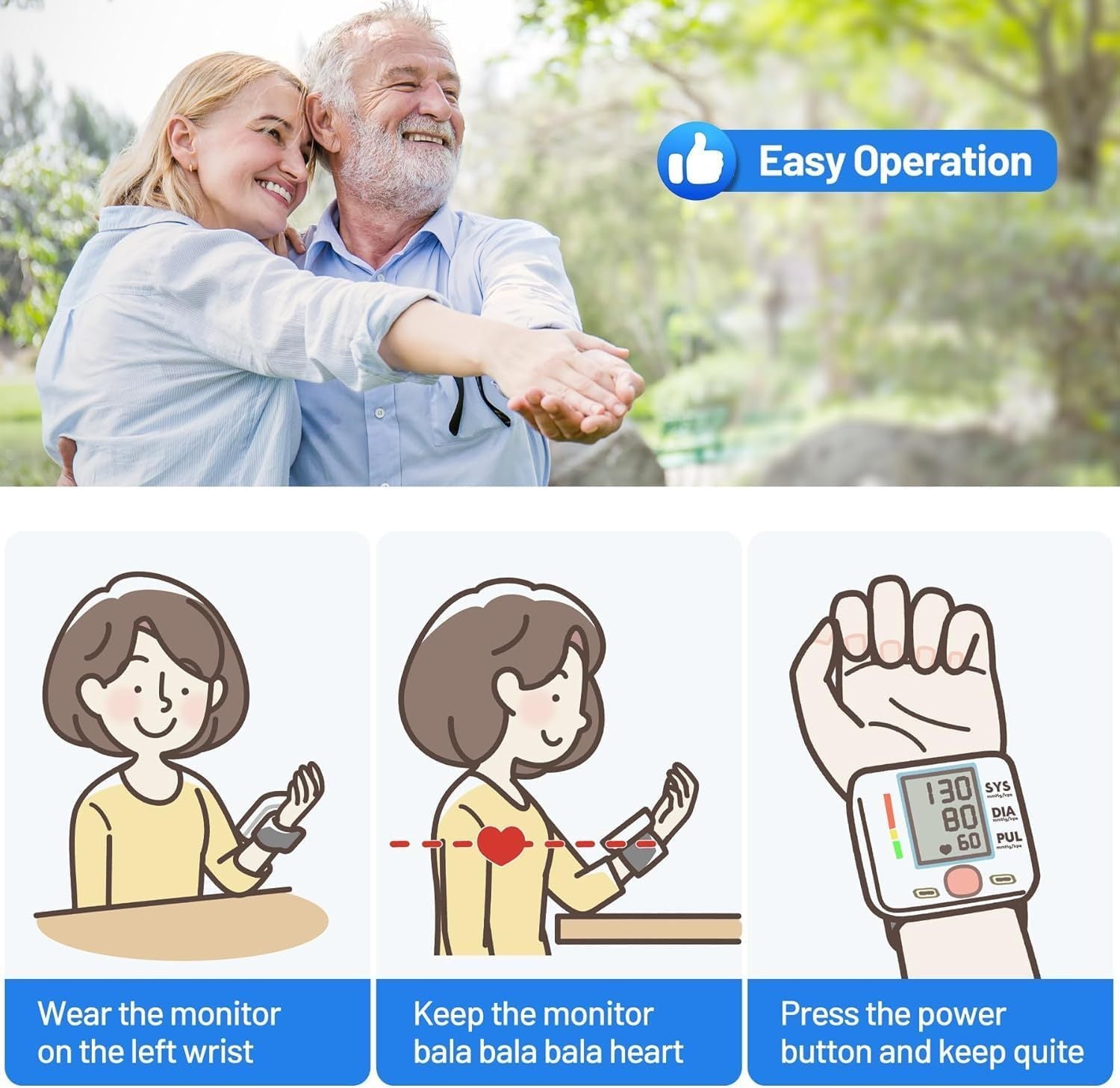 Wrist Blood Pressure Monitor Adjustable Automatic Wrist Cuff Voice Broadcast With 2 Users 180 Memory, Rechargeable Blood Pressure Monitors For Home Use With USB Charging Cable Carrying Case