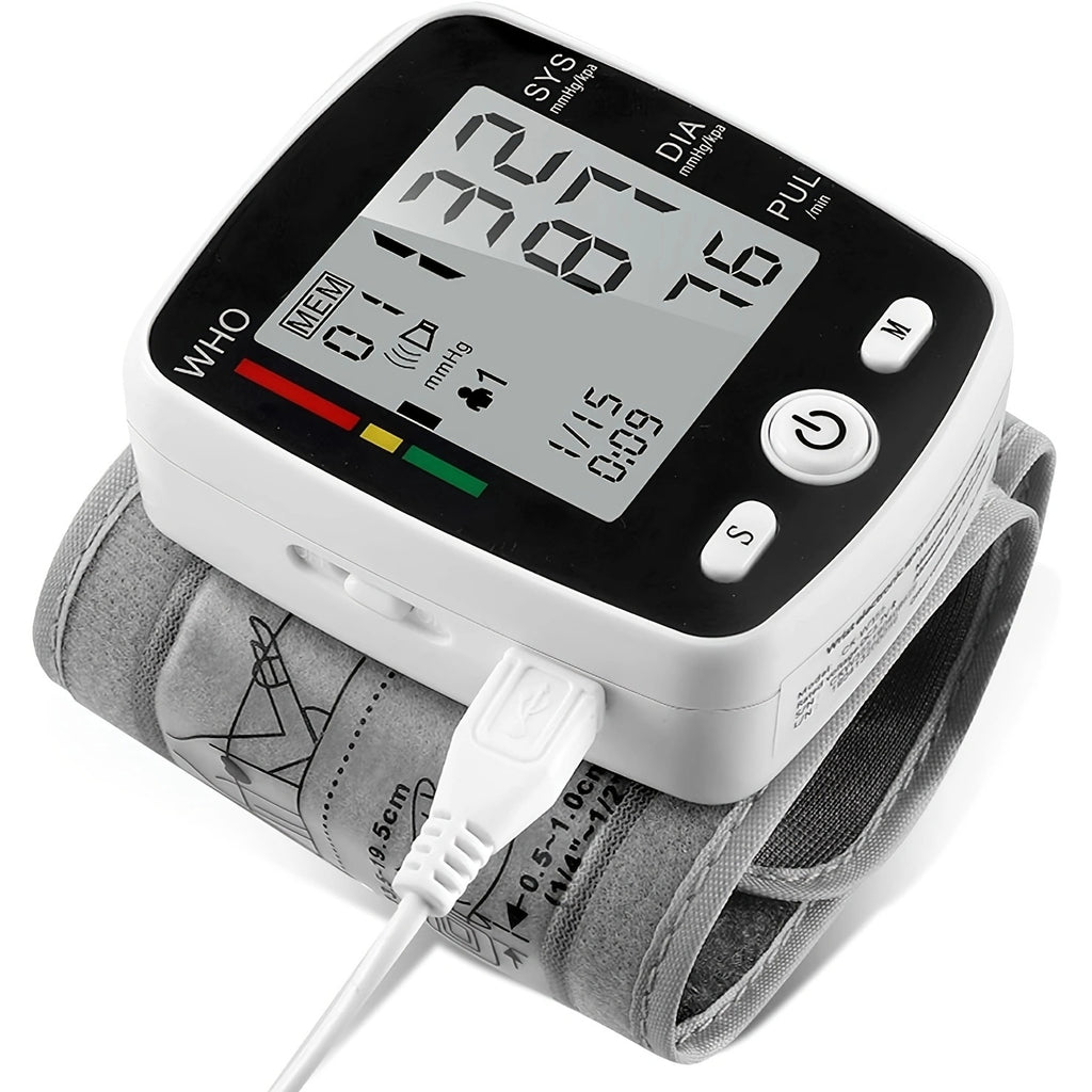 Wrist Blood Pressure Monitor Adjustable Automatic Wrist Cuff Voice Broadcast With 2 Users 180 Memory, Rechargeable Blood Pressure Monitors For Home Use With USB Charging Cable Carrying Case