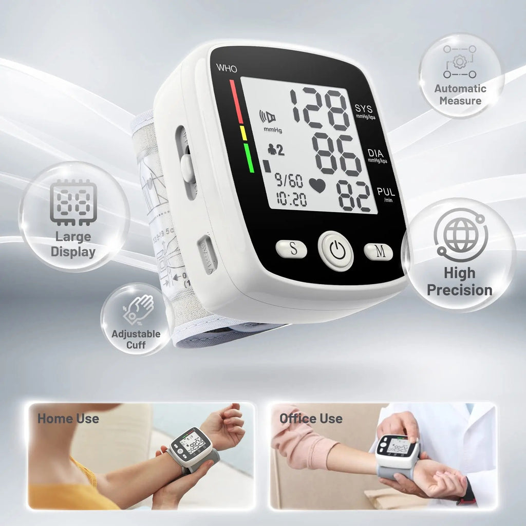 Wrist Blood Pressure Monitor Adjustable Automatic Wrist Cuff Voice Broadcast With 2 Users 180 Memory, Rechargeable Blood Pressure Monitors For Home Use With USB Charging Cable Carrying Case