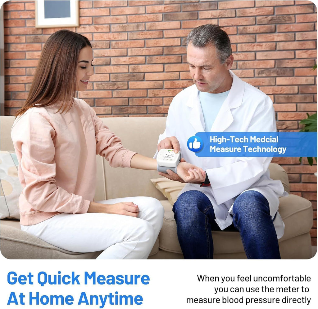 Wrist Blood Pressure Monitor Adjustable Automatic Wrist Cuff Voice Broadcast With 2 Users 180 Memory, Rechargeable Blood Pressure Monitors For Home Use With USB Charging Cable Carrying Case